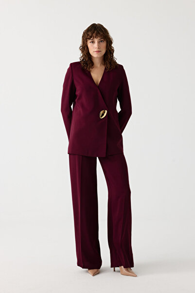 Dizayn Ella Gold aksesuarlı kruvaze kapama ceket takım EL-2704