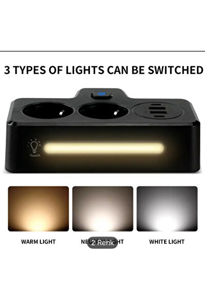 Voground Yeni Nesil Priz Hızlı Şarj gece lambası dokunöatik Çok Fonksiyonlu 2li Priz+PD20W+QC3.0+3.4A