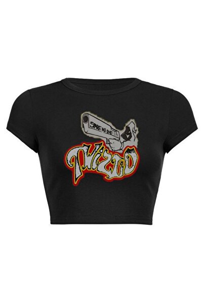 StartMore Black Black Wizard Printed Crop Top Combed Cotton Baby Tee
