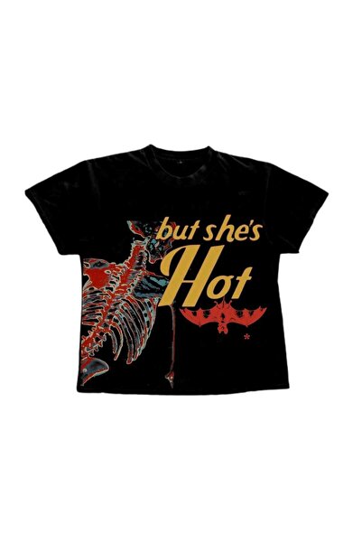 StartMore Siyah Kadın Üste Oturan Kalıp Bel Boy Crop Baskılı Bisiklet Yaka Baby