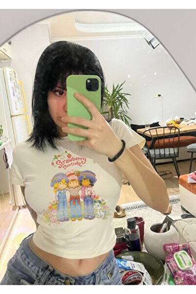 StartMore Beyaz Çilek kız baby tee ürün likra penye üste oturan