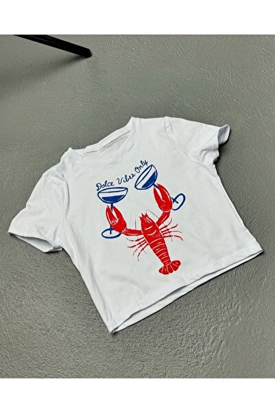 StartMore White White Baby Tee Top Waist Boy Crop T-Shirt Lycra Dtf