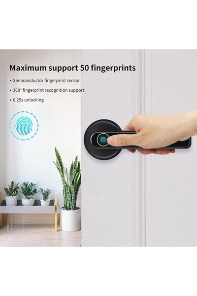 Taimi Smart Aluminum Alloy Door Lock with Fingerprint, Password and Key Door Handle for Home Black