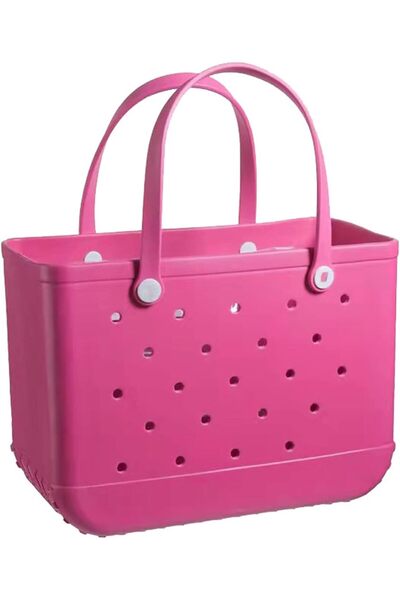 Generic Rubber Waterproof Beach Bags with Holes, Summer Women's Mesh Handbag, 14 × 13 × 5.5 Inches, Transp