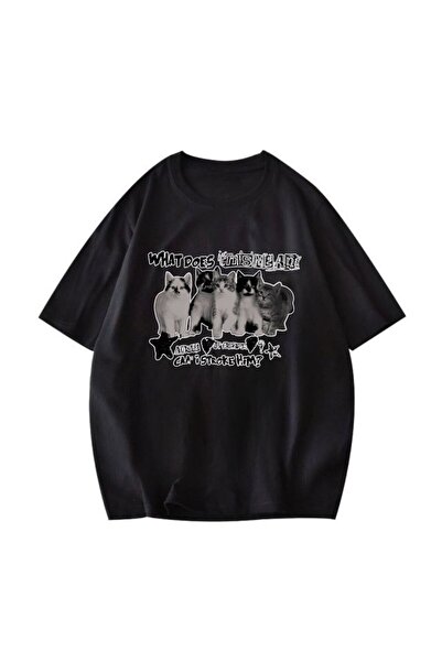 StartMore قطة سوداء مطبوعة بتقنية Dtf كبيرة الحجم للجنسين