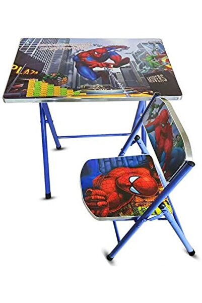 Generic Foldable Wooden Study Table and Chair for Kids - Spiderman Cartoon Desk Set