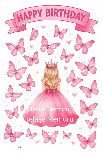 telaşe memuru Butterfly Girl and Happy Birthday Edible Cake Image Print - Edi...