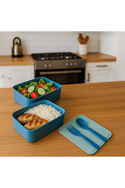 deycollect Portable Lunch Box Food Container - Leakproof, Multi-Layer Bento Box with Fork and Spoon Set