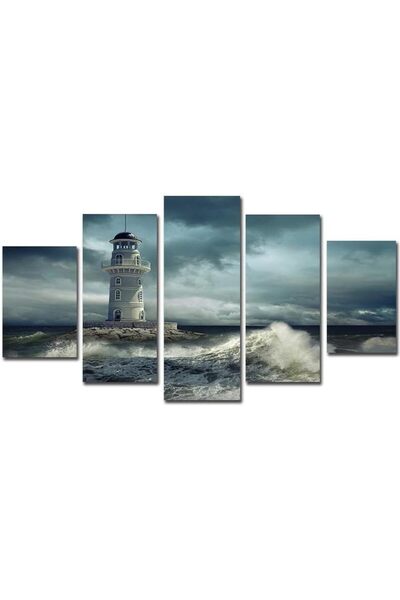 Today Idea لوحة فنية جدارية مؤطرة من القماش مع منارة وأمواج المحيط، 5 قطع، 15...