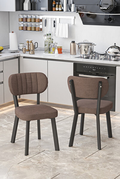 Parlazonhome Parla Mutfak Sandalyesi Yemek Odası Bahçe Balkon Otel Restoran Kafe Sandalyesi - 2 Adet - Kahverengi