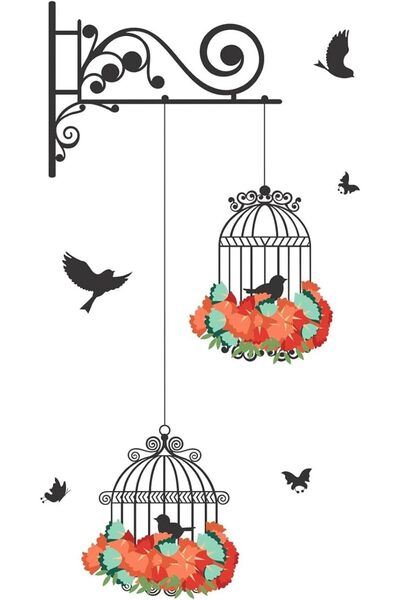 Today Idea ملصق حائط من الفينيل على شكل قفص طيور عتيق من ألايرا، مقاس 50×70 س...