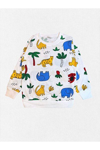 Fil Kids Chlapecká bavlněná pyžamová souprava s dlouhým rukávem v bílé barvě se vzorem Safari Elephant Tiger