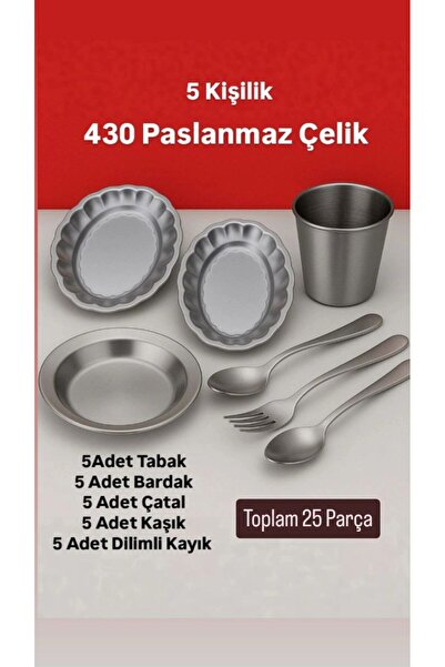 Metler Paslanmaz Çelik Kamp Piknik Seti 5 Kişilik | Tabak Çatal Kaşık Bardak ...