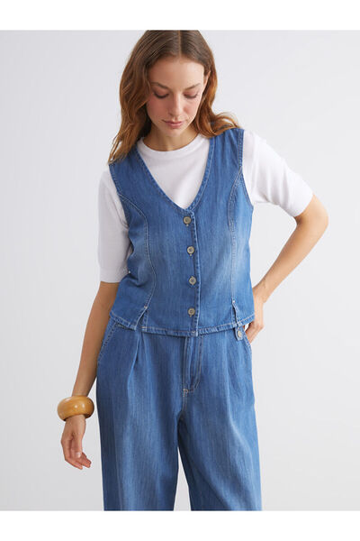 LC Waikiki V-Neck Women's Jean Vest