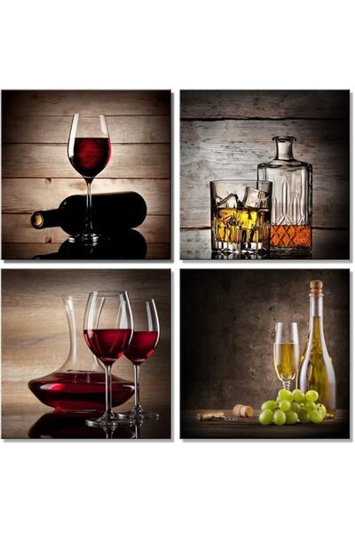 Today Idea لوحة قماشية تجريدية من ALAYRA لكأس نبيذ - مجموعة من 4 لوحات جدارية...