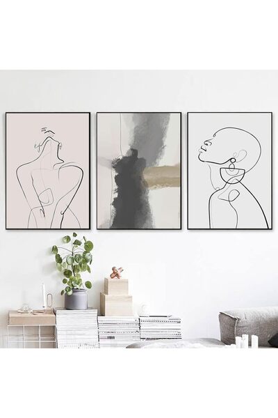 Today Idea لوحة فنية تجريدية لامرأة باللونين الأسود والبيج | ملصق حائط عصري (...