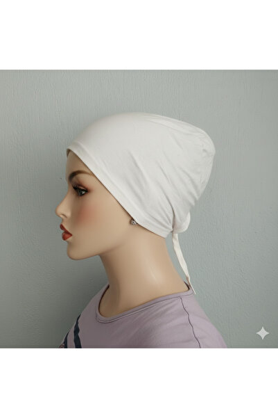 SARE NEHİR قبعة بيضاء مخيطة ومرتبطة (قبعة تحت الحجاب)
