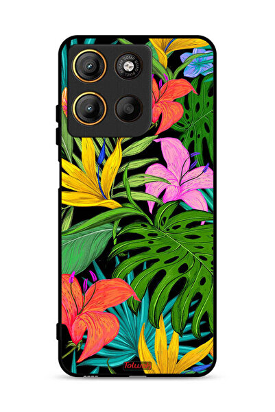 Tolwak غطاء حماية لهاتف موتورولا موتو جي 15 بنقشة زهور استوائية وأوراق شجر