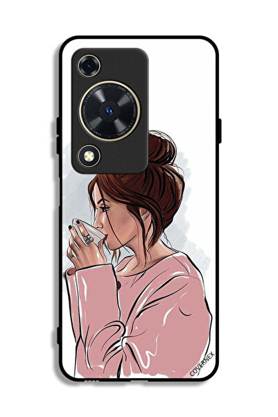 Covernex غطاء حماية لهاتف هواوي نوفا Y72S برسم فتاة تشرب الشاي