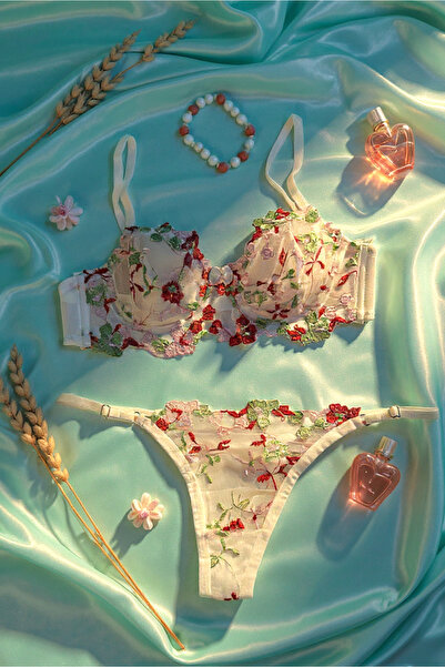 BELLA NOTTE 2 Piece White Floral Embroidered Underwear Set