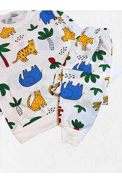 Fil Kids Chlapecká bavlněná pyžamová souprava s dlouhým rukávem v bílé barvě se vzorem Safari Elephant Tiger