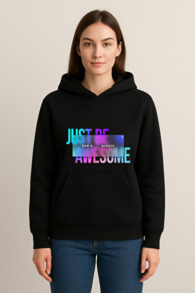 MODA سويت شيرت بقلنسوة مطبوع عليه Just Be (خيطين)