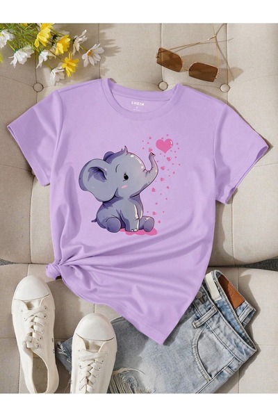 Flood Of Style Γυναικεία Λιλά Ελέφαντας Καρδιά με τύπωμα oversized