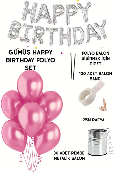 Baloncu Nene Happy Birthday Foil Set Pink Balloon Party Birthday Decoration Set