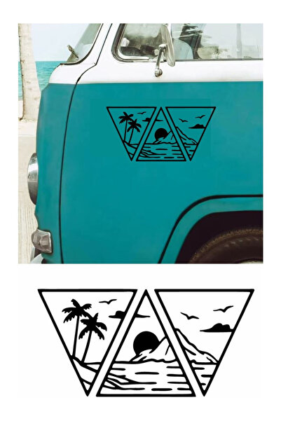 TSC ملصق منظر شمسي لجبال نخيل الساحل، لون أسود، مقاس 20 سم