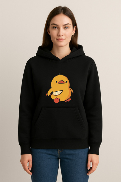 MODA سويت شيرت بقلنسوة مطبوع عليه بطة مهتزة الأعصاب (خيطين)