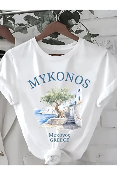 Flood Of Style مايكونوس أبيض مطبوع مقاس كبير للنساء