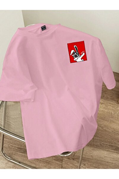 Flood Of Style Muški roze cool zec Štampano Oversize kroj