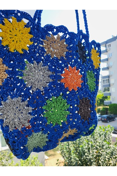 Butik Çiçekli kağıt ipten omuz çantası/El yapımı çanta