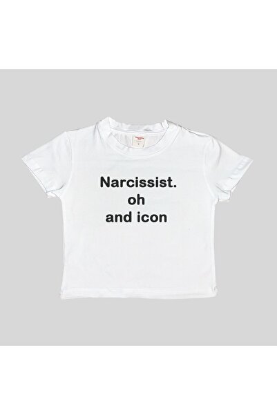 Flood Of Style Дамска бяла блуза с принт „Narcissist“. С принт „Bicycle Neckl...