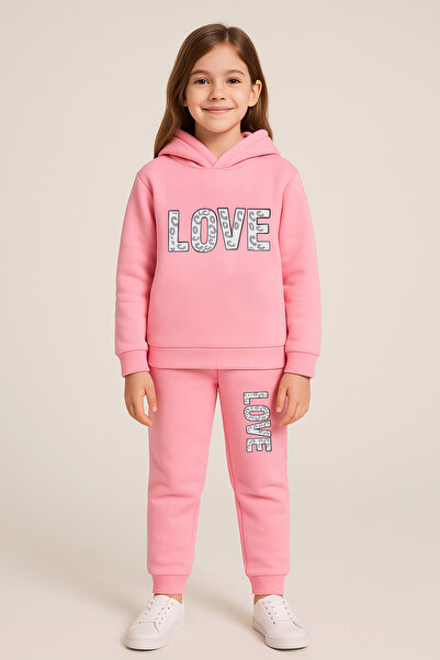 Let's Wear Love Printed Kids Hooded Premium Compact Sweatshirt Tracksuit Set - 2 Piece Sport Set