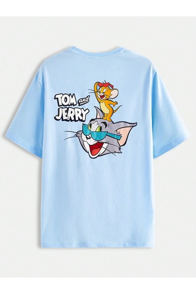Flood Of Style Unisex Μωρό Μπλε Tom And Jerry με τύπωμα oversized