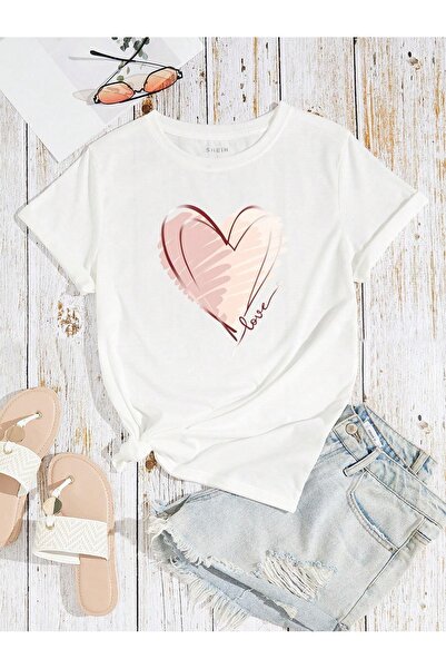 Flood Of Style Γυναικεία Λευκή Καρδιά Αγάπης με τύπωμα oversized