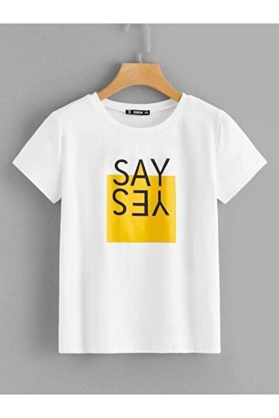 Flood Of Style Μπλουζάκι Kaıdn Beyaz Say Yes με τύπωμα oversized