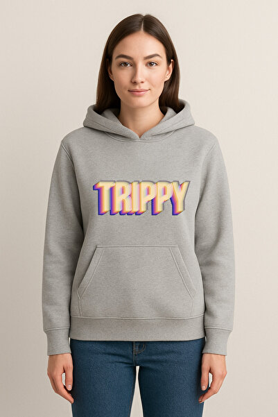 MODA سويت شيرت بقلنسوة مطبوع عليه رسومات ثلاثية الأبعاد (خيطين)