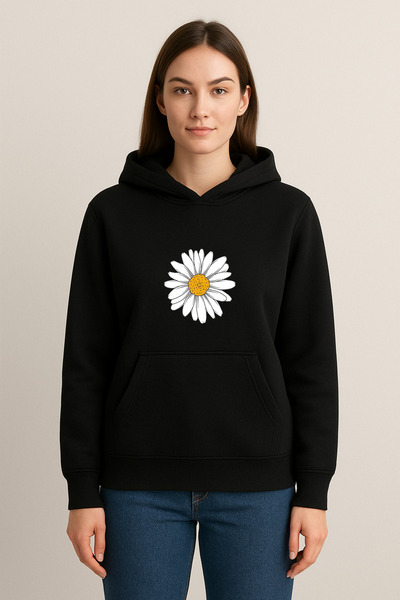 MODA سويت شيرت بقلنسوة مطبوع عليه زهور (خيطين)