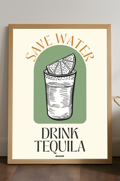 Duvarda Poster cu ramă din lemn cu tema „Drink Tequila”, pictură decorativă d...