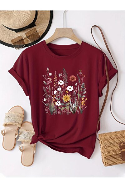 Flood Of Style Γυναικεία μπορντό φορέματα Fidanlar με τύπωμα oversized