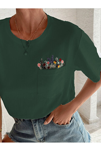 Flood Of Style Γυναικεία τσέπη Nefti Green Floral με τύπωμα oversized