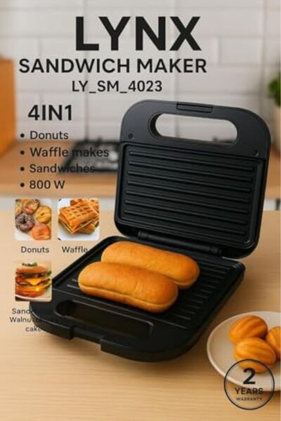 LYNX Sandwich Maker by LYNX, 800W with Non-Stick Grilling Plates, Fast Heat-Up Toaster, Thermostat Contro