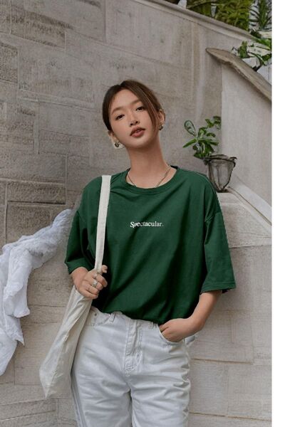 Flood Of Style Ženska Naphtha Green Spectacular Štampano Oversize kroj