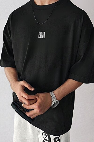 Flood Of Style Ανδρικό μαύρο Free Life με τύπωμα oversized