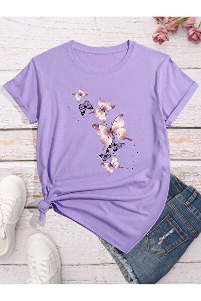 Flood Of Style Fluturi zburătoare liliac pentru femei cu imprimeu supradimens...