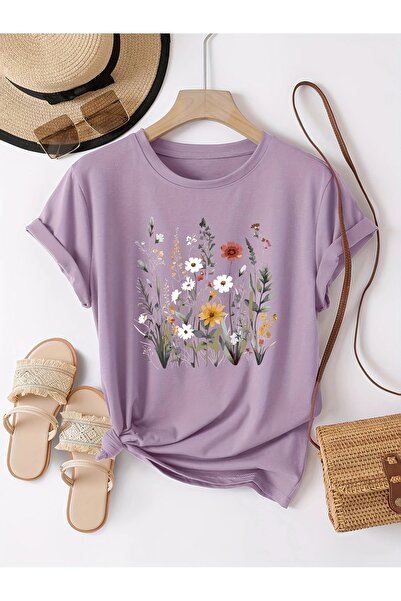 Flood Of Style Γυναικεία Λιλά Φιντάνες με τύπωμα oversized