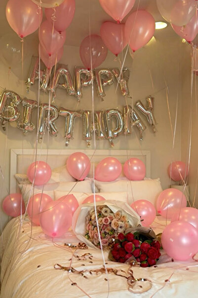 Baloncu Nene Happy Birthday Foil Set Pink Balloon Party Birthday Decoration Set
