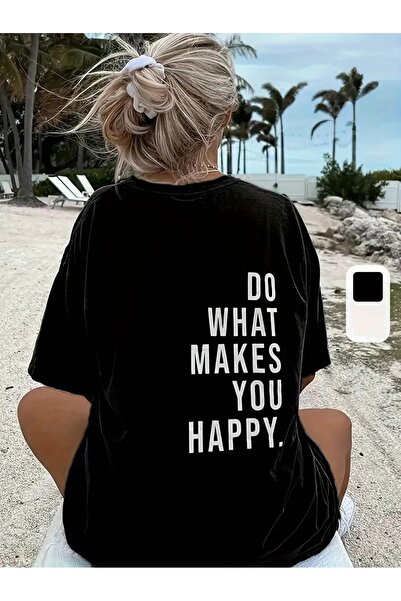 Flood Of Style Femeie neagră You Happy cu imprimeu supradimensionat